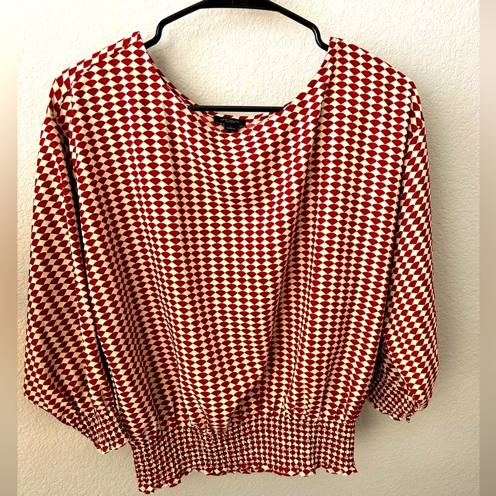 Ann Taylor Factory Red and Cream Blouse, Size Small